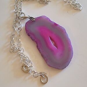 Pink Agate Slice Pendant on Chunky Y2K Chain